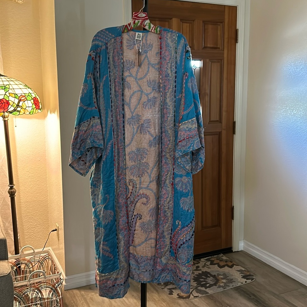 Raj Stitch embroidered duster one size